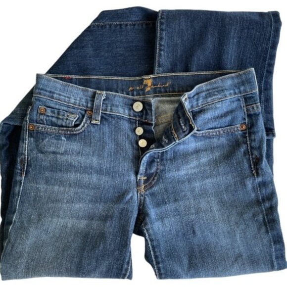 7 For All Mankind Boy Cut Low-Rise Button-Fly Ladies Jeans - Size 27 - Picture 1 of 7